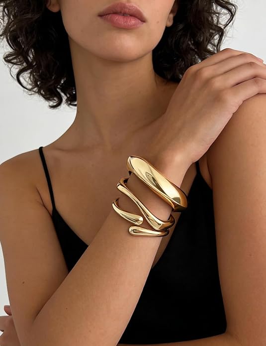 14K Gold Plated Chunky Stackable Bangle Set