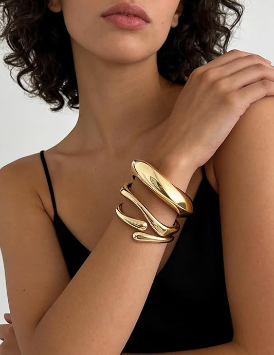14K Gold Plated Chunky Stackable Bangle Set