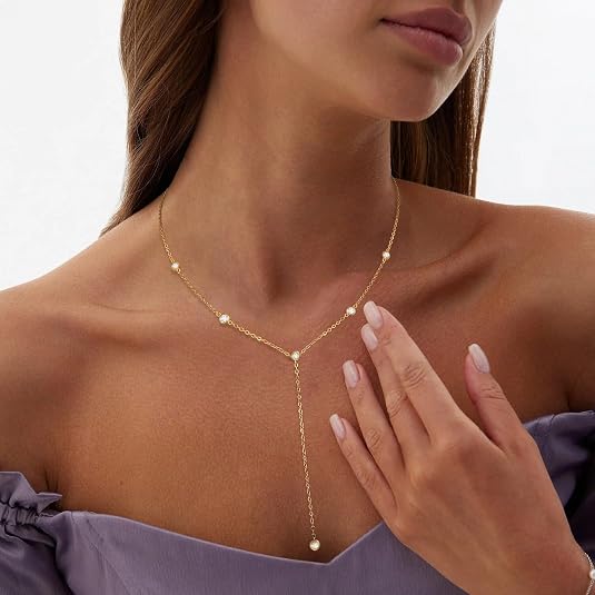 14K Gold-Plated Lariat Drop Necklace