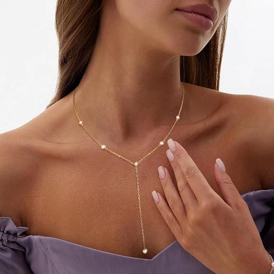 14K Gold-Plated Lariat Drop Necklace