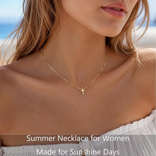 14K Gold-Plated Dainty Cross Necklace