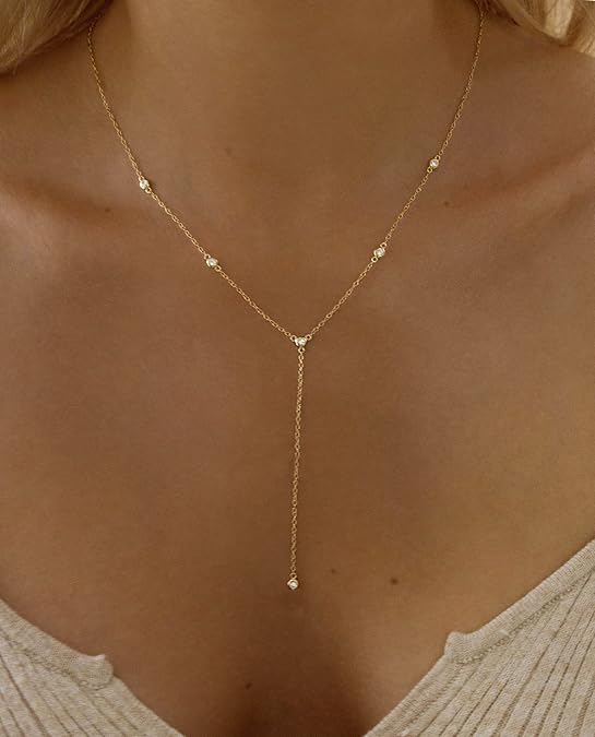 14K Gold-Plated Lariat Drop Necklace