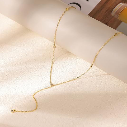14K Gold-Plated Lariat Drop Necklace